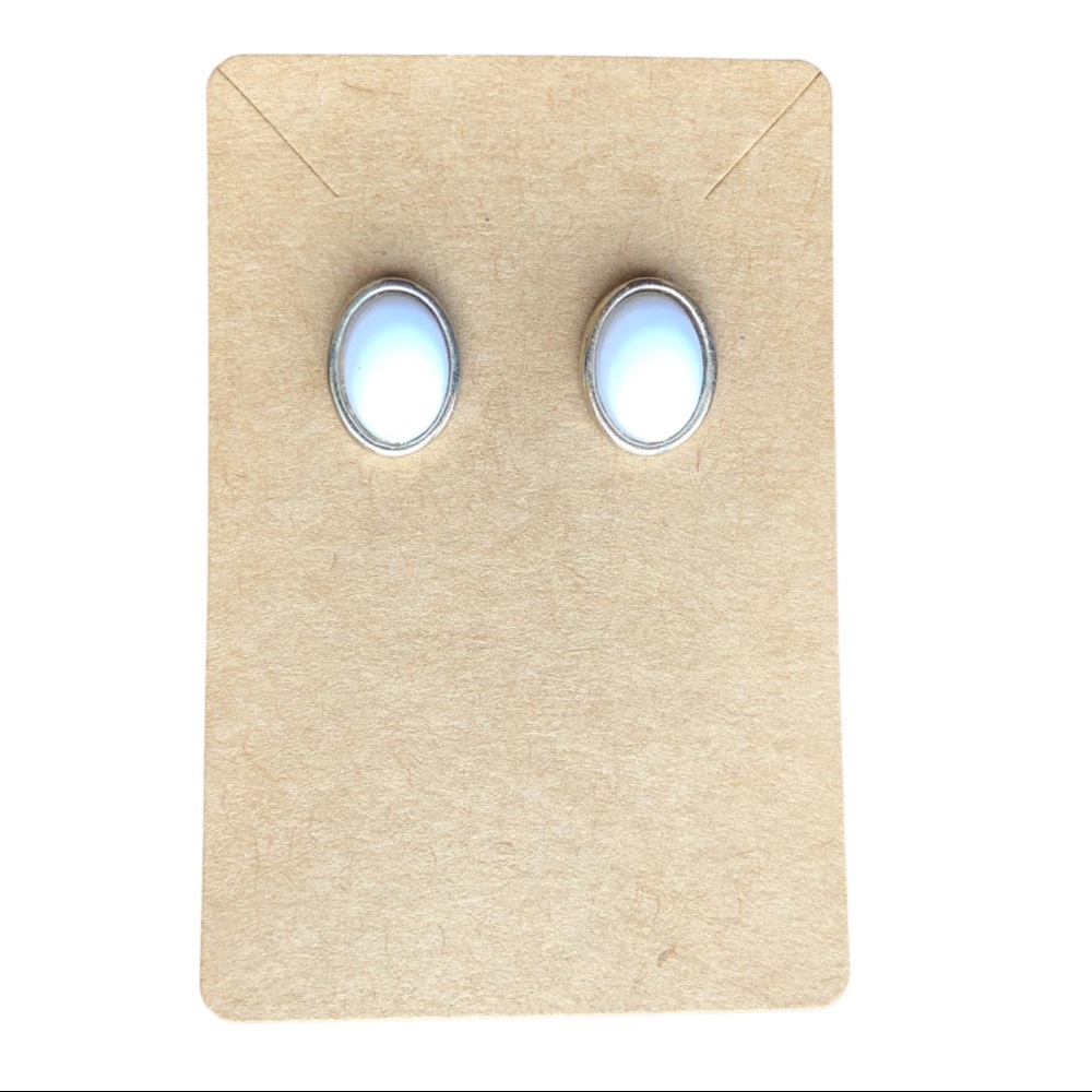 Gold and White Oval Studs